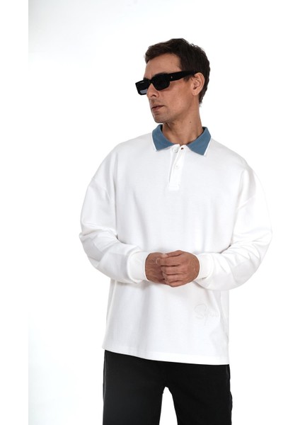 Kingbrich Polo Yaka Nakış Detaylı Oversize Kalıp Erkek Sweatshirt
