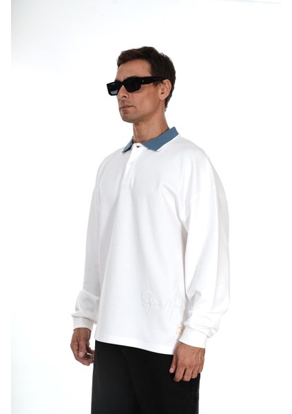 Kingbrich Polo Yaka Nakış Detaylı Oversize Kalıp Erkek Sweatshirt fiyatları