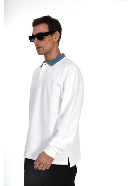 Kingbrich Polo Yaka Nakış Detaylı Oversize Kalıp Erkek Sweatshirt modelleri