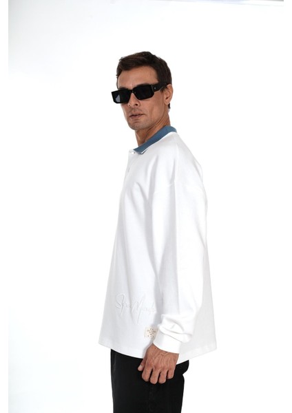 Kingbrich Polo Yaka Nakış Detaylı Oversize Kalıp Erkek Sweatshirt fırsatları