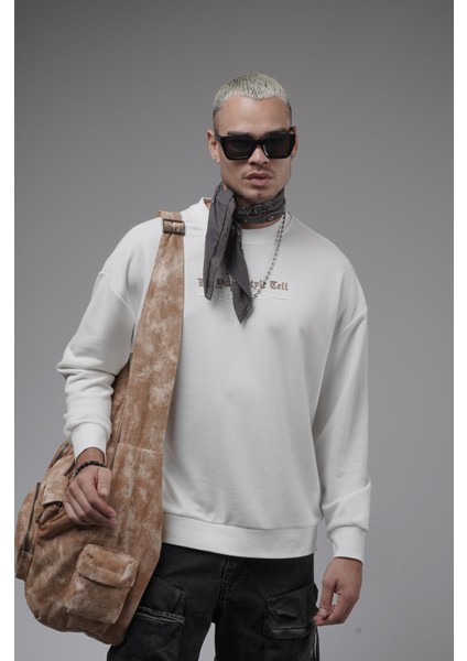 Oversize Kalıp Baskılı Yaka Kol Ribanalı Sweat