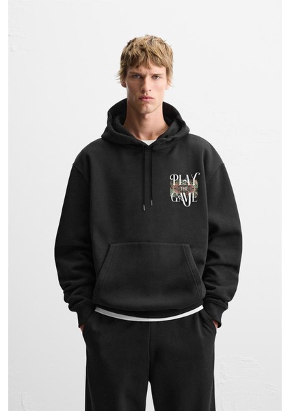 Kapuşonlu Play The Game Baskılı Unisex Hoodie