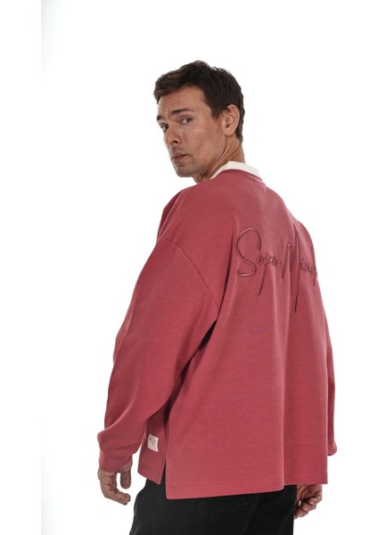 Kingbrich Polo Yaka Nakış Detaylı Oversize Kalıp Erkek Sweatshirt modelleri