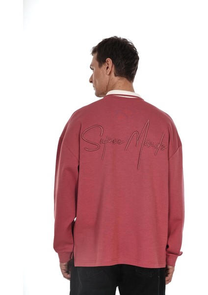 Kingbrich Polo Yaka Nakış Detaylı Oversize Kalıp Erkek Sweatshirt