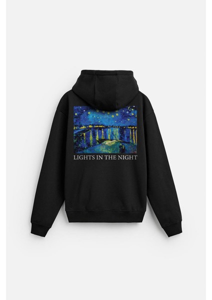 Kapuşonlu Starry Night Baskılı Oversize Kalıp Unisex Hoodie