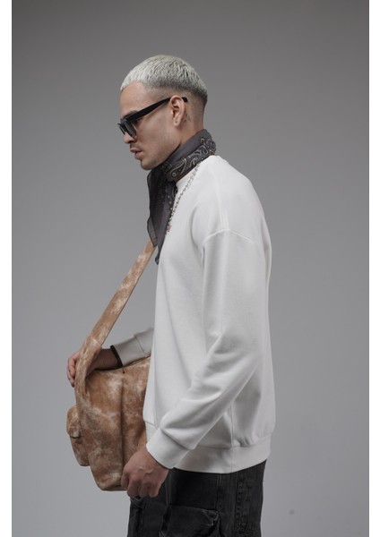 Oversize Kalıp Baskılı Yaka Kol Ribanalı Sweat