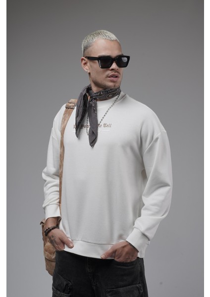 Oversize Kalıp Baskılı Yaka Kol Ribanalı Sweat