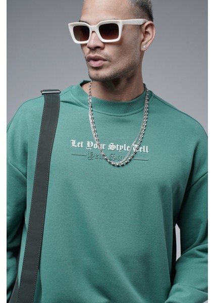 Oversize Kalıp Baskılı Yaka Kol Ribanalı Sweat