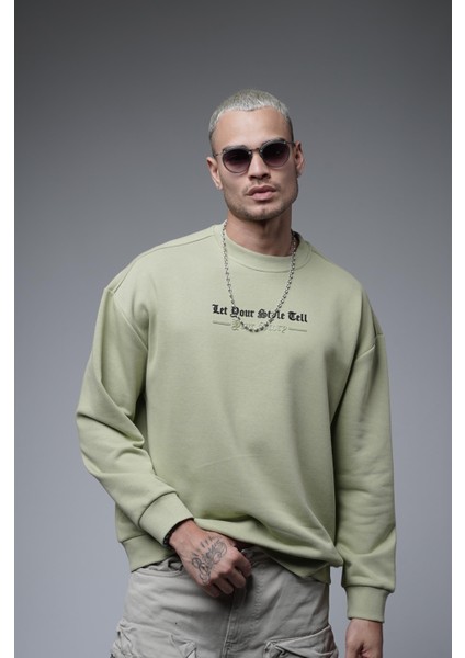 Oversize Kalıp Baskılı Yaka Kol Ribanalı Sweat