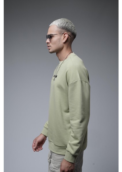 Oversize Kalıp Baskılı Yaka Kol Ribanalı Sweat
