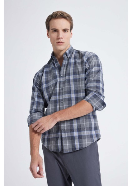 Ds Damat Slim Fit Gri Gabardin Gömlek