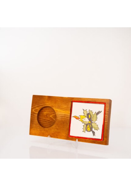 Çini Karolu Mum Figürlü Ahşap Kupa Sunumluğu