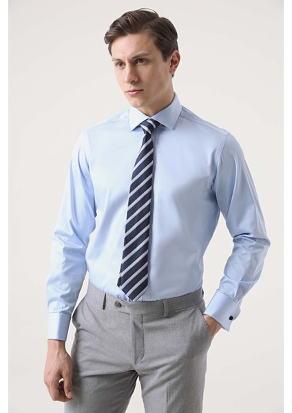 Ds Damat Regular Fit Mavi Düz Gömlek