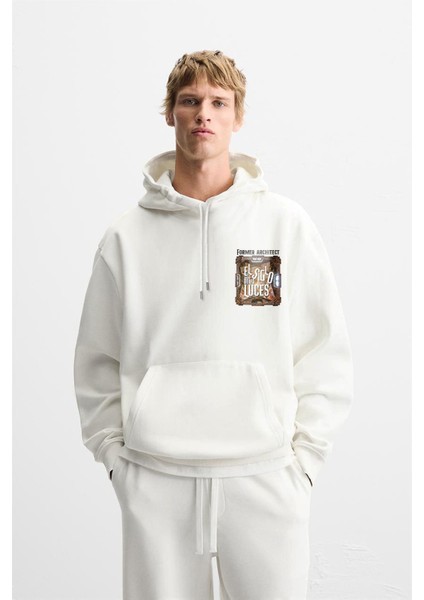 Kapuşonlu Luces Baskılı Oversize Kesim Hoodie