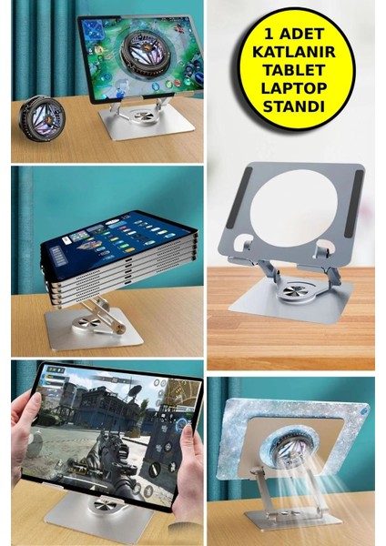 Metal Tablet Standı 360 Derece Dönebilen Yükseltilmiş Masaüstü Ayarlanabilir Katlanır
