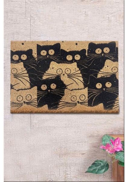 Coco White Cats 40X60 cm Doğal Koko Kıl Paspas,hindistan Naturel Kapı Önü Paspası