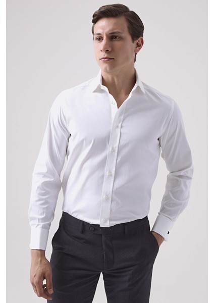 Ds Damat Regular Fit Beyaz Düz Gömlek
