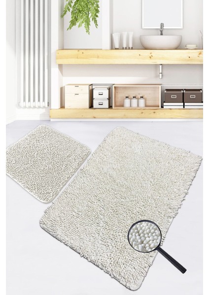 Victoria Cotton Ecru 2'li Set Banyo Halısı, Paspası Bpmk