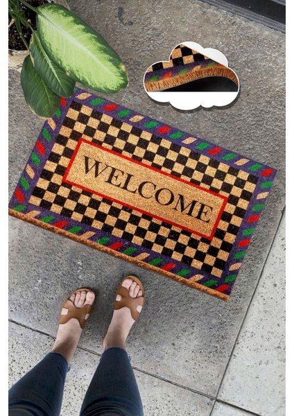 Coco Purple Square Doğal Koko Paspas,kıl Kapı Önü Paspası