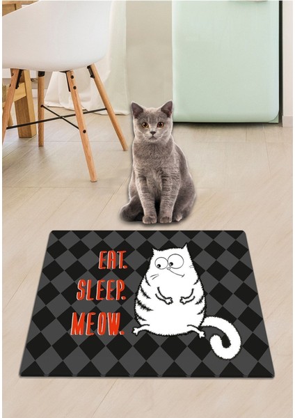 Pvc Eat Sleep Meow Kedi Köpek Mama Paspası Köpek - Kedi Eşyaları Malzemeleri Aksesuarı