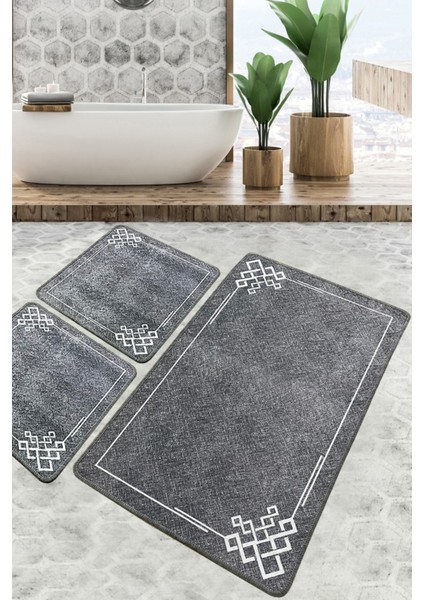 Olita Banyo Halısı 3'lü Set Banyo Halısı Paspas Yıkanabilir Kaymaz Djtbanyo