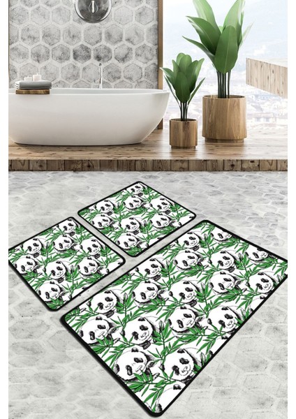 Green Panda Banyo Halısı Djt 3 Lü Set Banyo Paspası Kaymaz Tabanlı Klozet Takımı