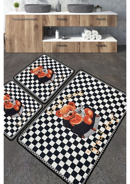 Newspaper Banyo Halısı Djt 3 Lü Set Banyo Halısı Paspas Yıkanabilir Kaymaz