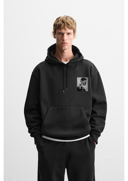Kapuşonlu Oversize Kalıp Creative Proces Baskılı Hoodie