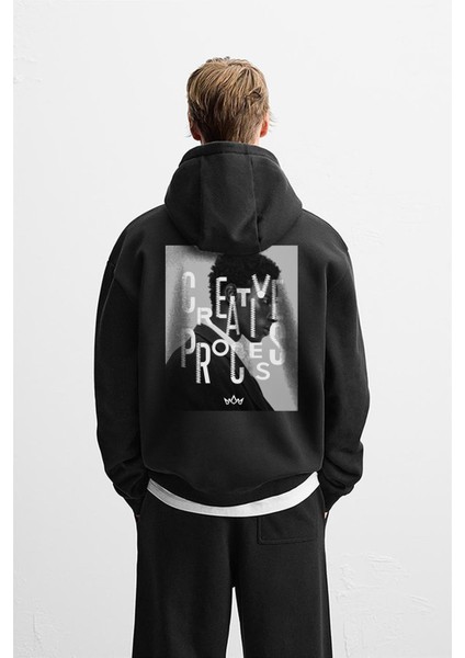 Kapuşonlu Oversize Kalıp Creative Proces Baskılı Hoodie