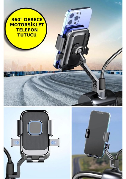 360 Derece Dikiz Aynası Versiyonu Telefon Tutucu Motor,motosiklet,bisiklet ,scooter Uyumlu