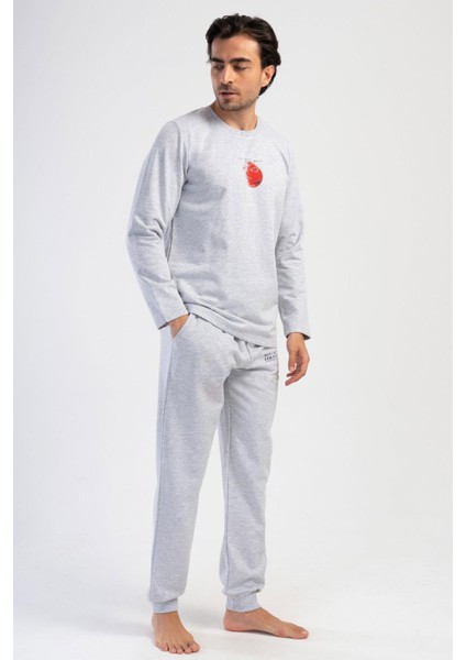 Erkek 2 İplik Uzun Kol Gri Melanj Pijama Takım C1T0N0O304