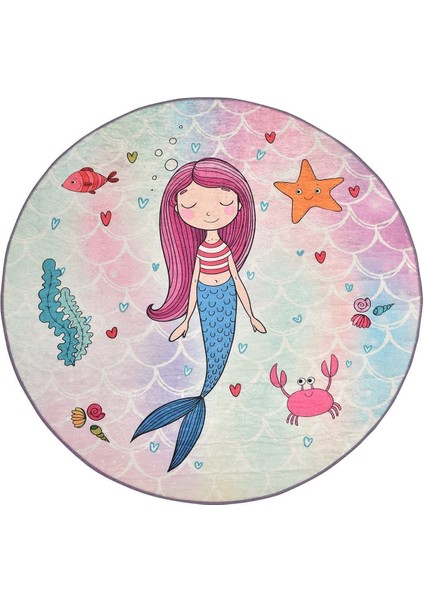 Mermaid Çap Çocuk Halıs Djt Çocuk ve Bebek Halısı Yıkanabilir ,Leke Tutmaz 100 x 100