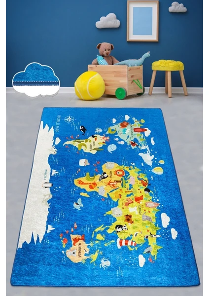 Chilai Home World Map Çocuk Halısı Djt Çocuk ve Bebek Halısı Yıkanabilir ,Leke Tutmaz 100 x 200