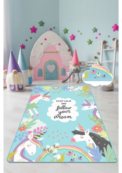 Cute Unıcorn Çocuk ve Bebek Halısı Yıkanabilir ,kaymaz Taban Djt 80 x 200