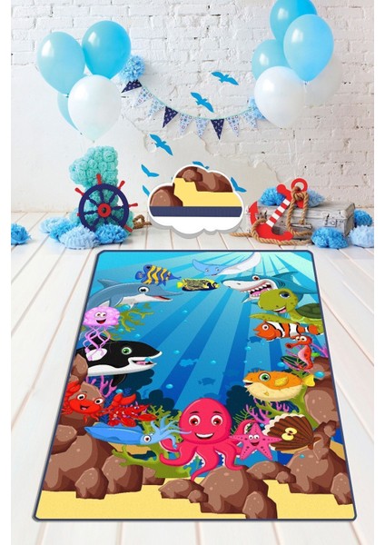 Aquarium Djt Yıkanabilir Leke Tutmaz Çocuk ve Bebek Halısı 120 x 180