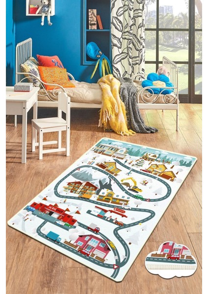 Cıty Of Snow Çocuk ve Bebek Halısı Yıkanabilir ,kaymaz Taban Djt 80 x 200