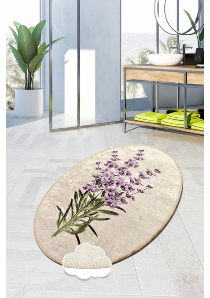 Lavender Oval Djt 70X120 cm Banyo Halısı Paspas Kaymaz Taban Yıkanabilir