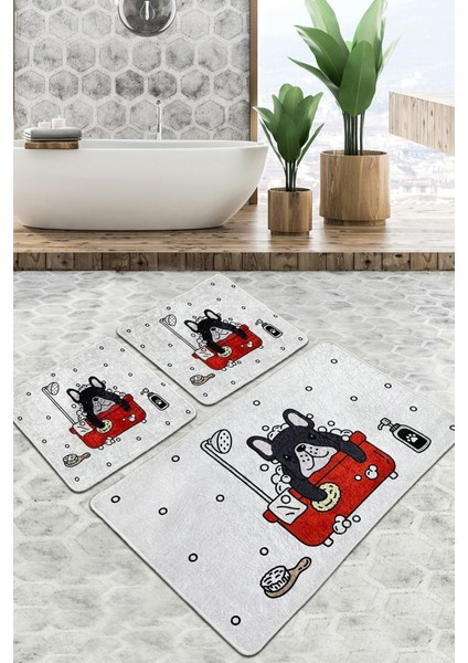 Dogs Shower Banyo Halısı 3'lü Set Djtbanyo