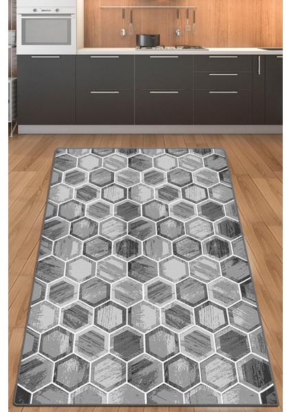 Hexagon Mutfak Halısı Djt Makinede Yıkanabilir Kaymaz Tabanlı Mutfak Halısı 80 x 120