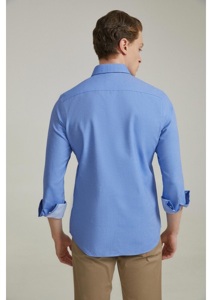 Slim Fit Mavi Armürlü Gömlek