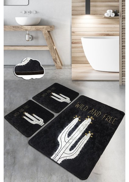 Wild And Free Djt 3 Lü Set Banyo Halısı Paspas Kaymaz Taban Yıkanabilir Klozet Takımı