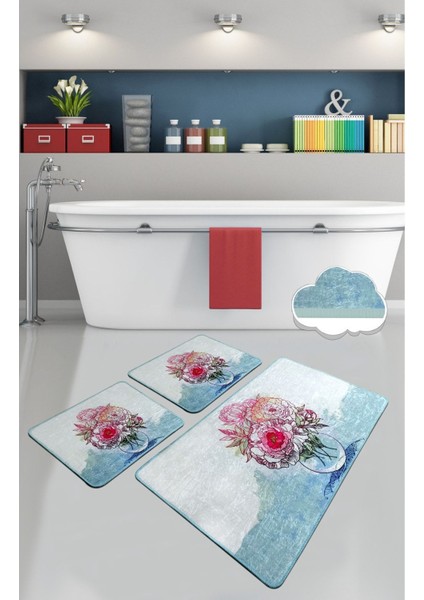 Fennel 3 Lü Set Banyo Halısı Paspas Yıkanabilir Kaymaz Taban Klozet Takımı Djt