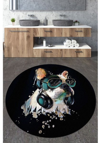 Glasses Dog Çap Banyo Halısı Djt 120X120 Cm, Banyo Halısı , Banyo Paspası Yıkanabilir