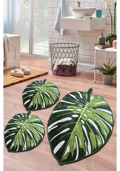 Lapel Green 3 Lü Set Banyo Halısı Djt