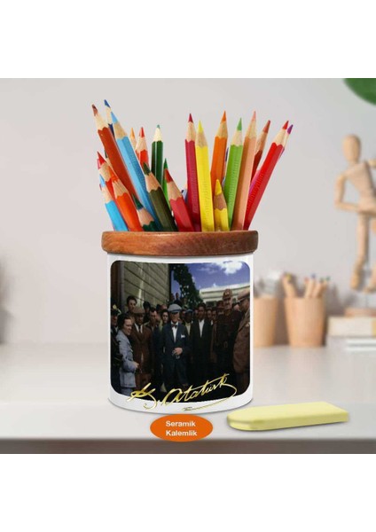 Lider Mustafa Kemal Atatürk Ahşap Seramik Kalemlik-Ataturk (942)