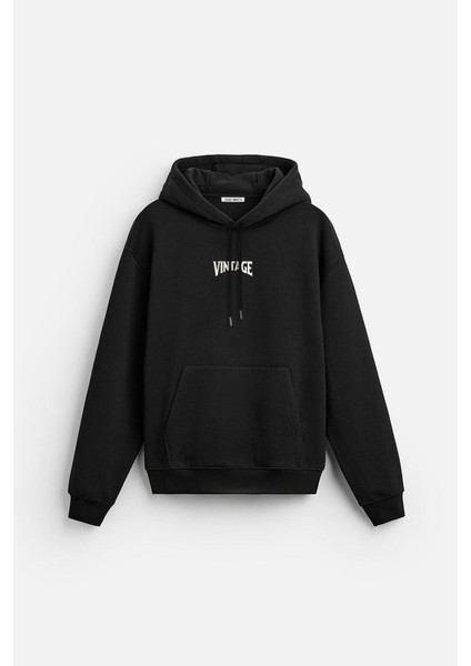 Kapuşonlu Vintage Baskılı Unisex Oversize Kalıp Hoodie