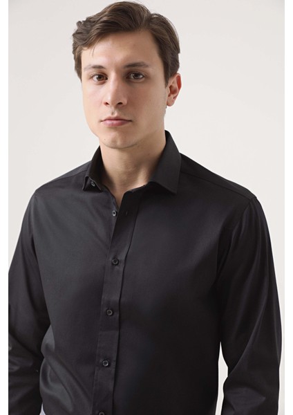Ds Damat Regular Fit Siyah Düz Gömlek