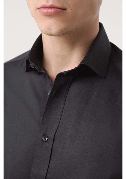 Ds Damat Regular Fit Siyah Düz Gömlek