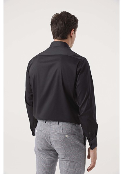 Ds Damat Regular Fit Siyah Düz Gömlek