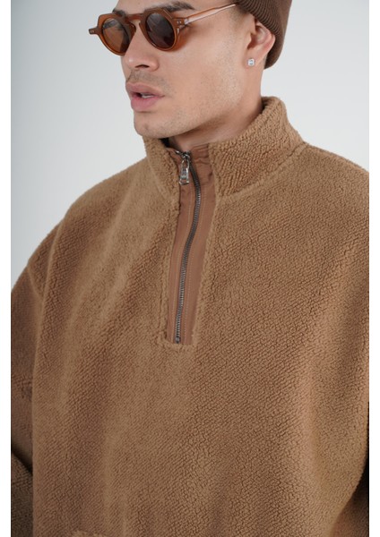 Yarım Fermuarlı Kanguru Cepli Unisex Oversize Kalıp Peluş modelleri